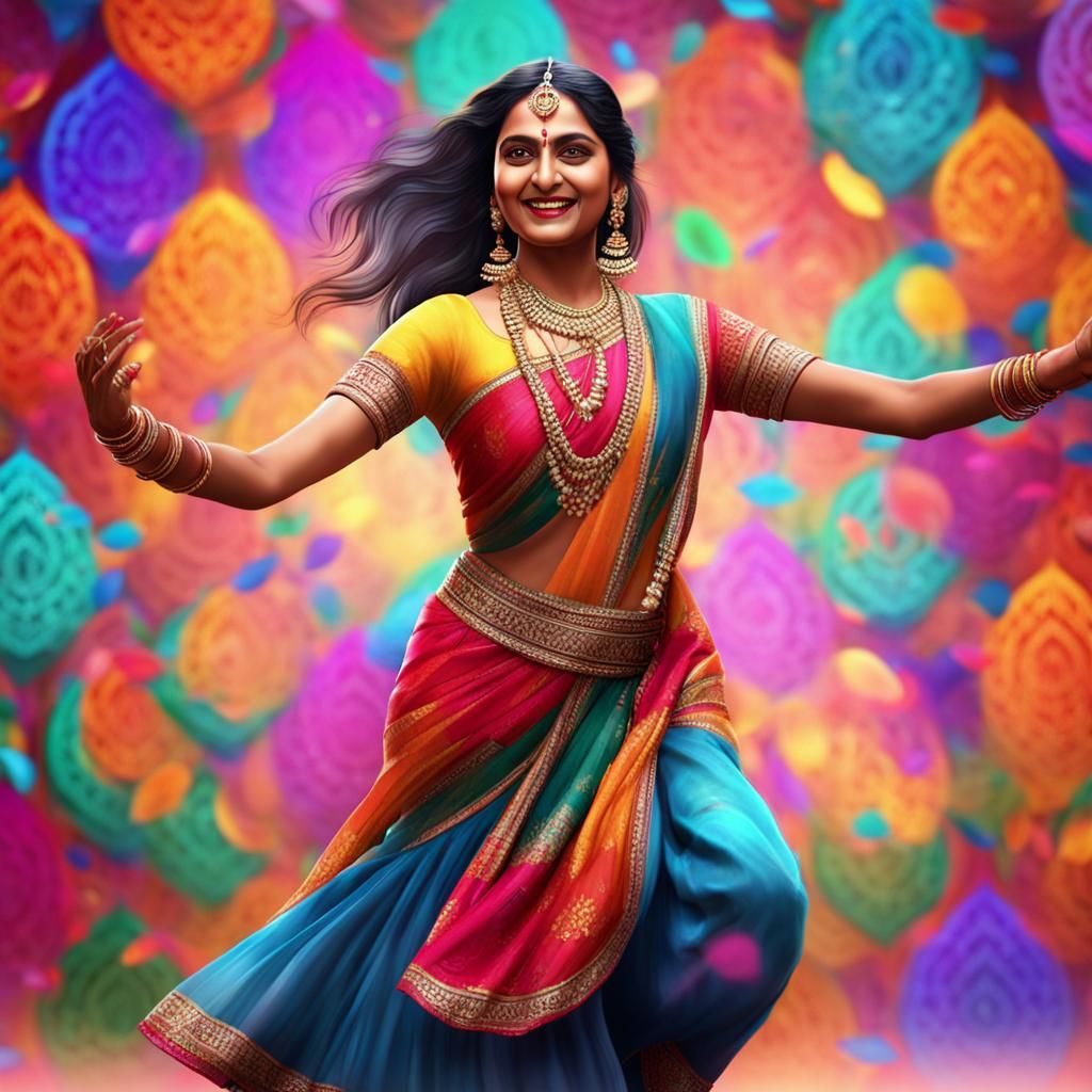 Colorful Hyper-Realistic Portrait of Indian Woman Dancing