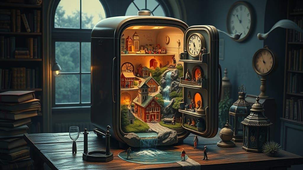 Bustling Miniature City Inside a Refrigerator, 3D Animation