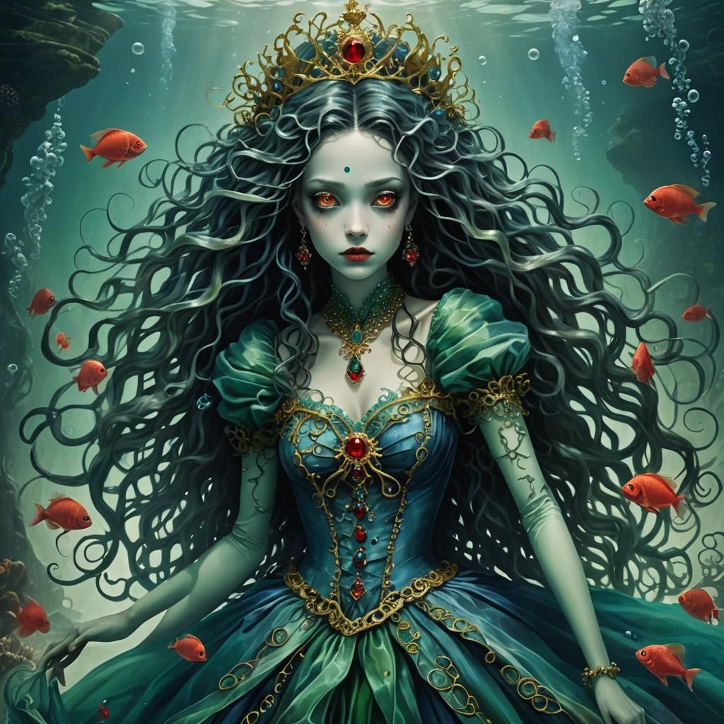 Underwater Abyss Princess in Tim Burton Style