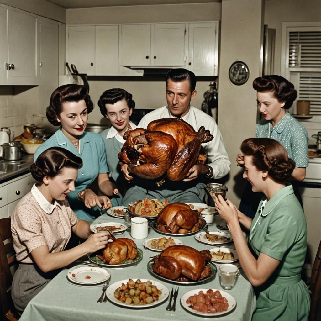 Creepy 1950s Family Thanksgiving Dinner Photo