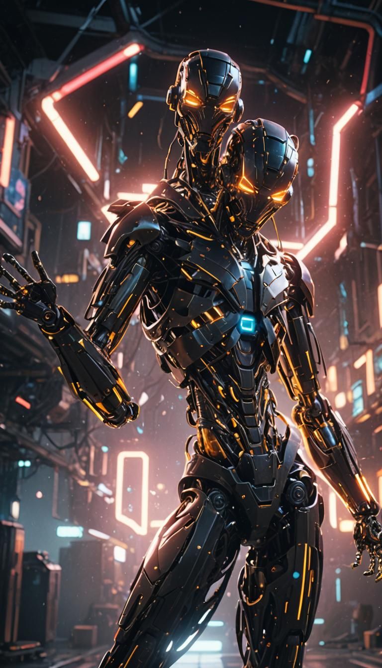 Dark Matter Figure with Neon Rays in Sci-Fi Style