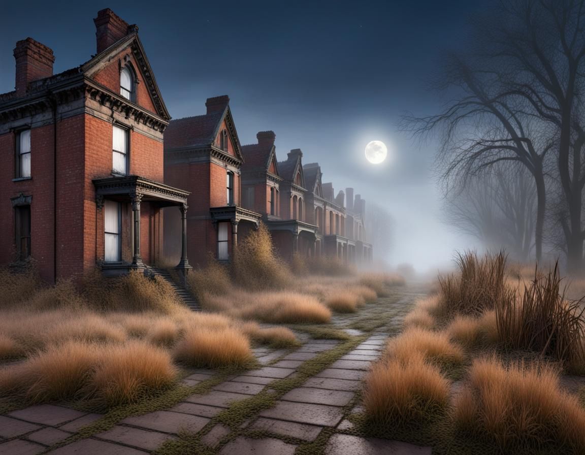 Derelict Victorian Ruins in Autumn Moonlight