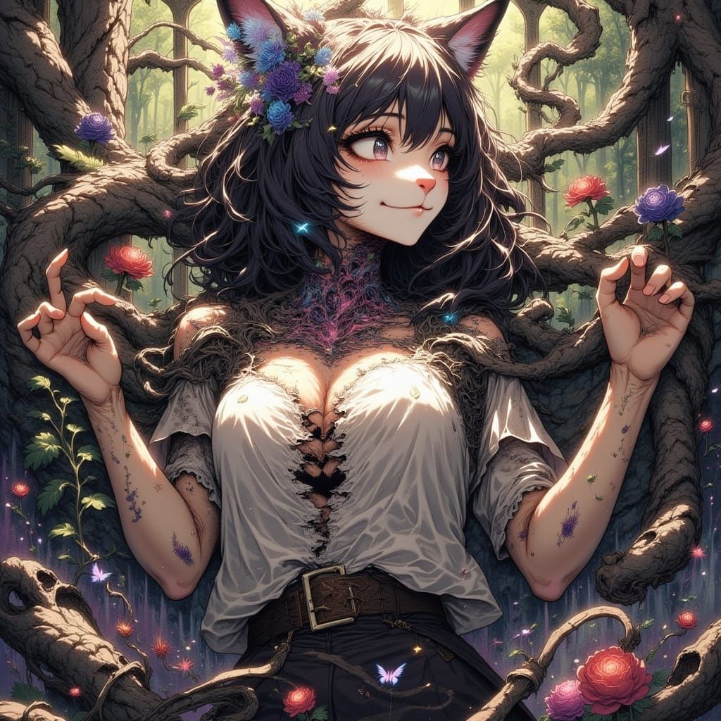 80s Anime Cat Girl in Zombie Apocalypse Wonderland