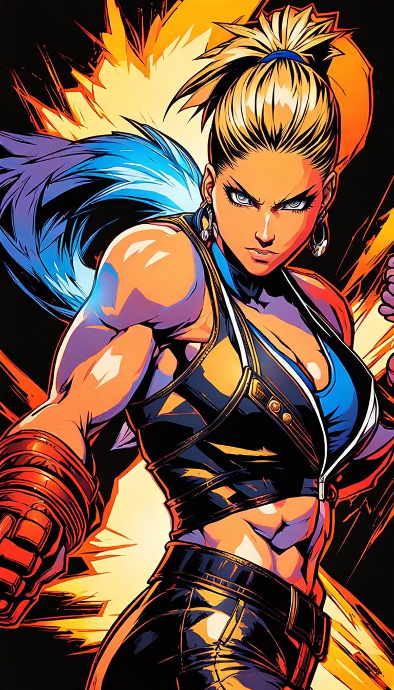 Female Bodybuilder as King of Fighters Anime Character