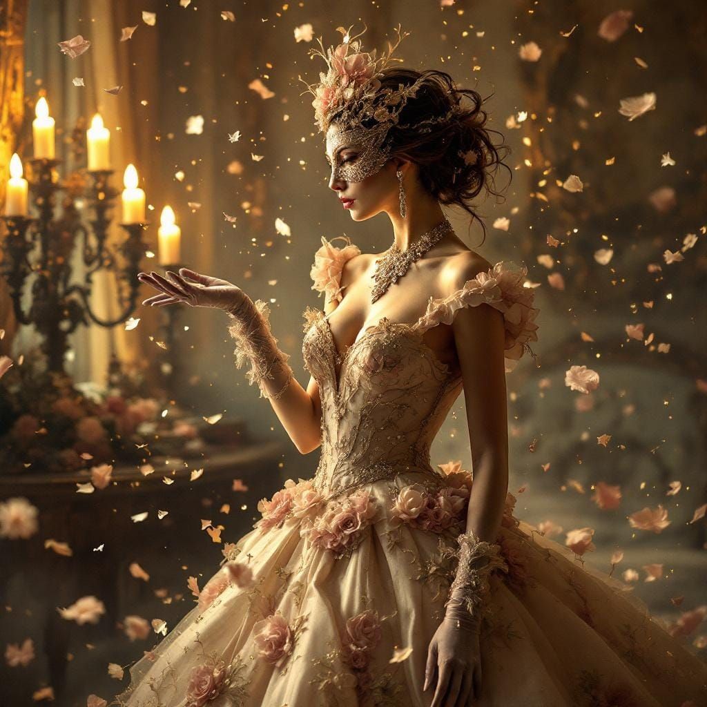 Mysterious Woman in Baroque Gown, Airbrush Fantasy