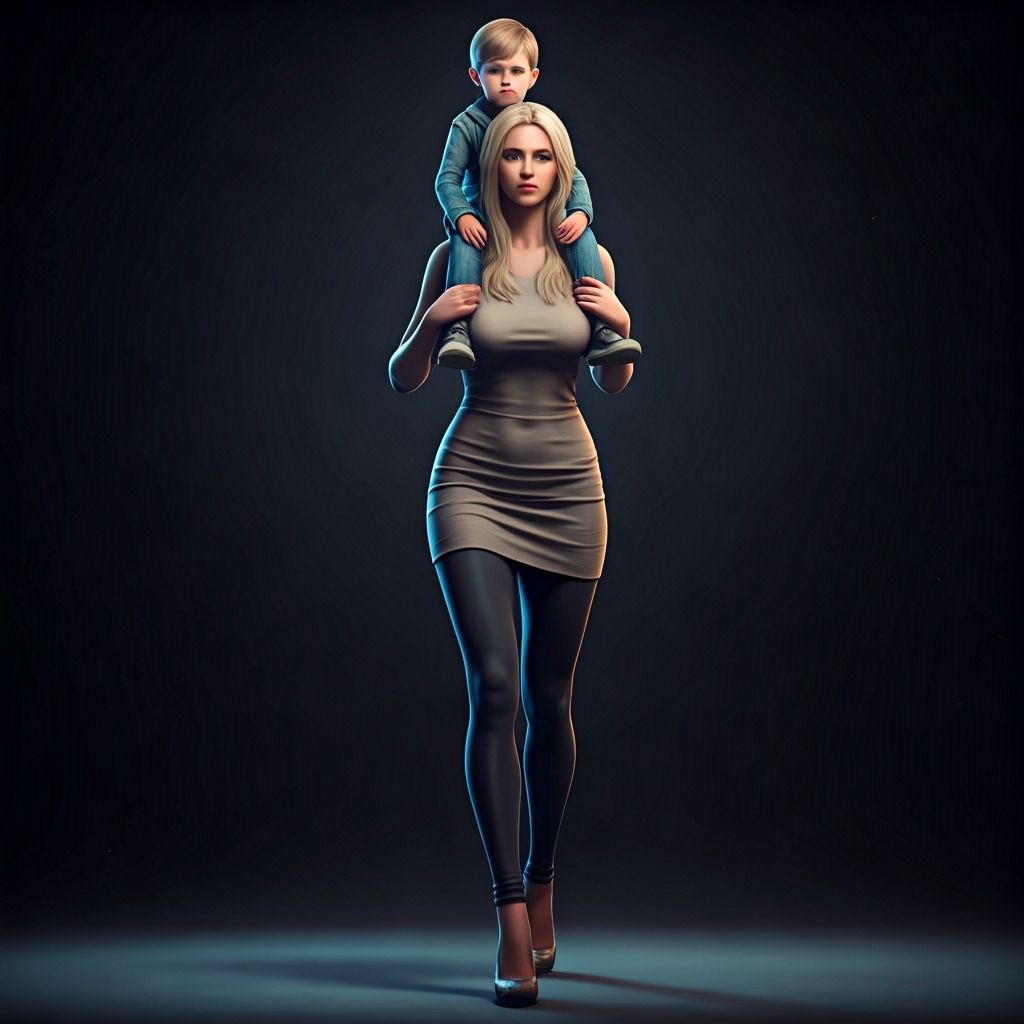 Photorealistic Woman Carries Boy on Shoulders in Cinematic L...