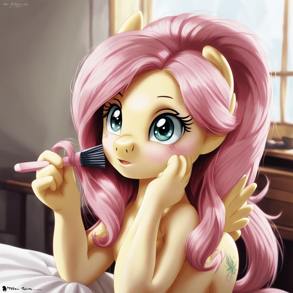 Fluttershy Brushing Hair: Anime Style