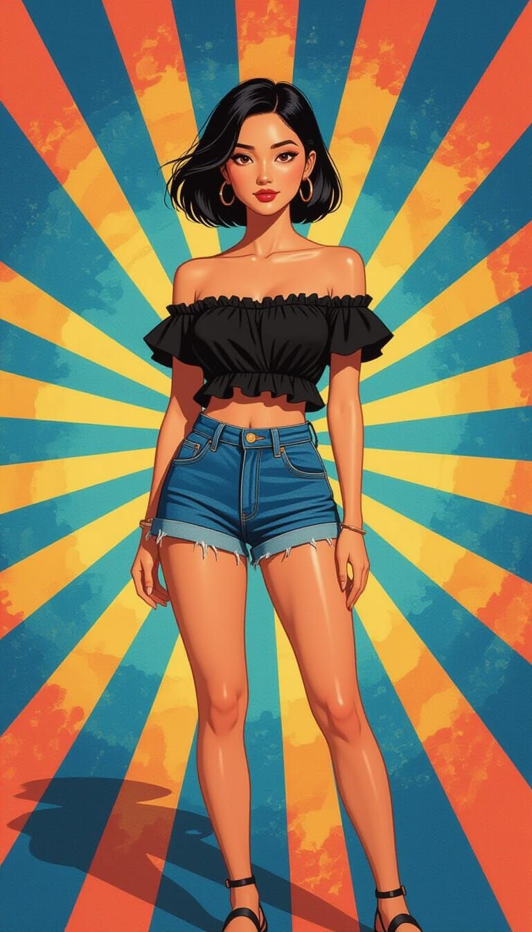 Thai Woman in Frilly Blouse, Gouache and Watercolor Style