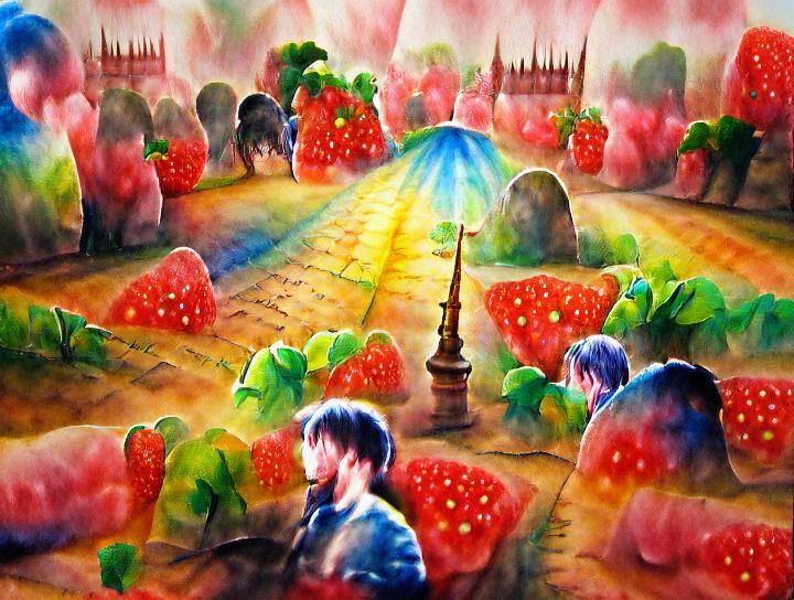 Colorful Strawberry Field Watercolor Painting