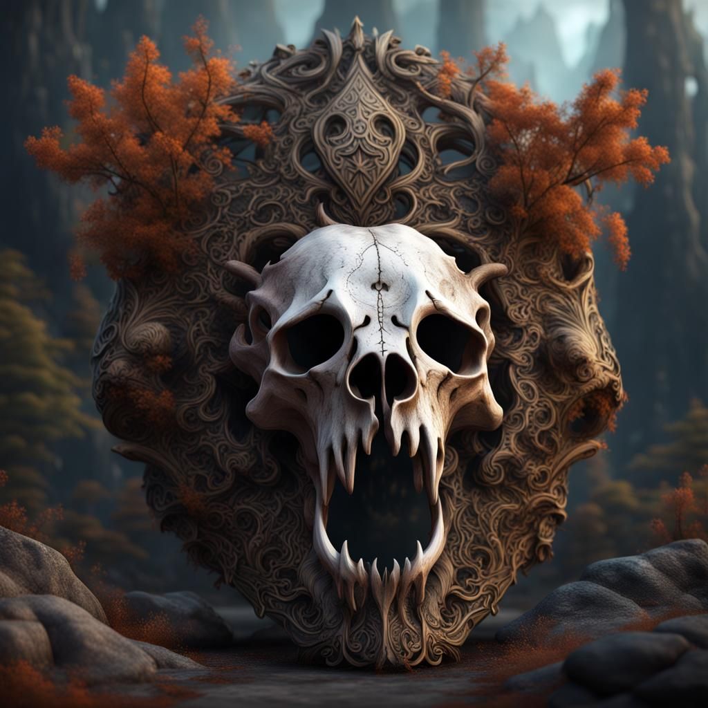 Detailed Matte Painting of a Bear Skull