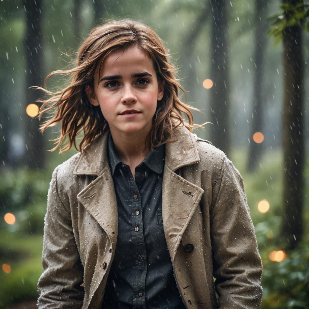 Illuminated Emma Watson Portrait: Playful and Textured