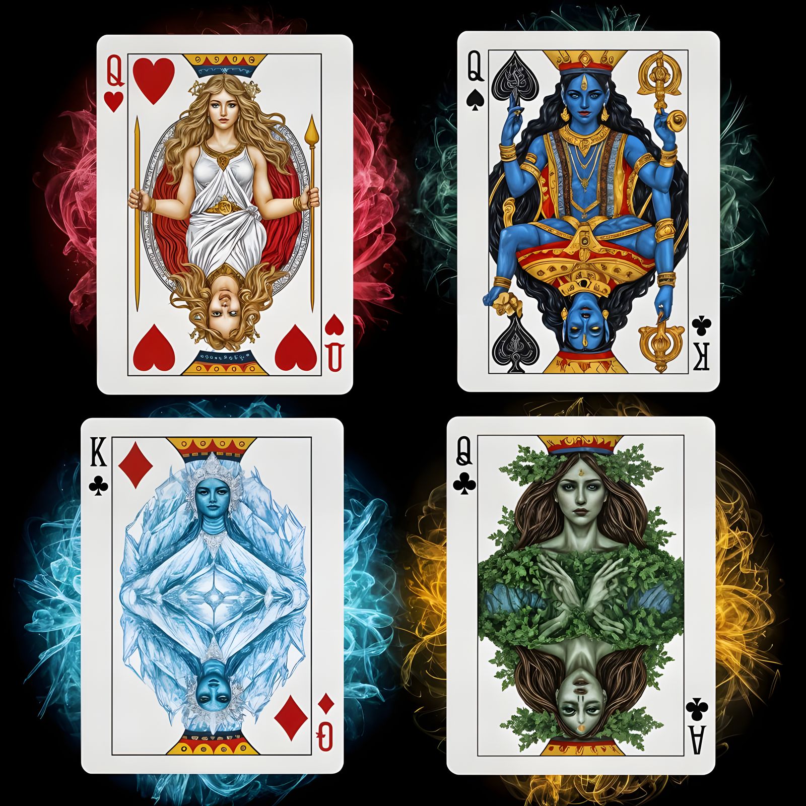 Mythological Queens on Playing Cards, Fantasy Art