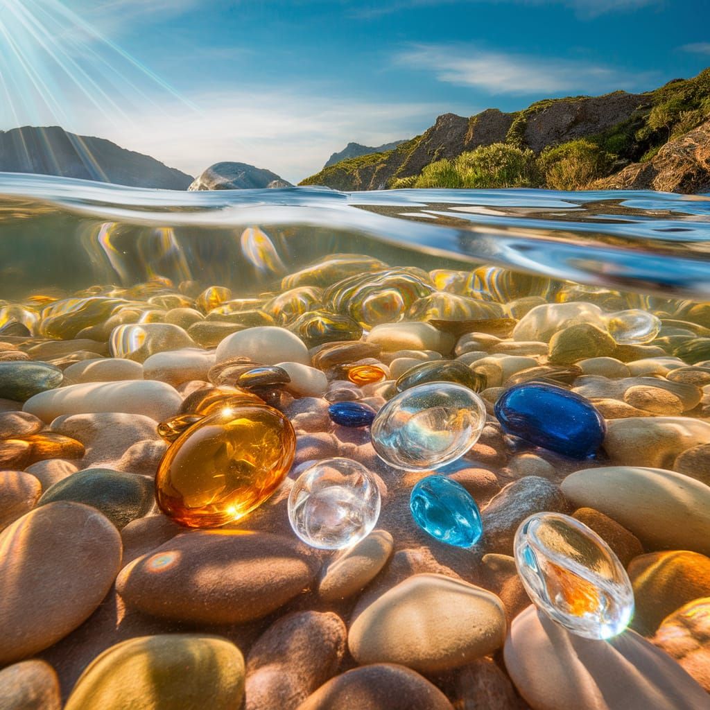Multicolored Stones in Clear Water Photograph
