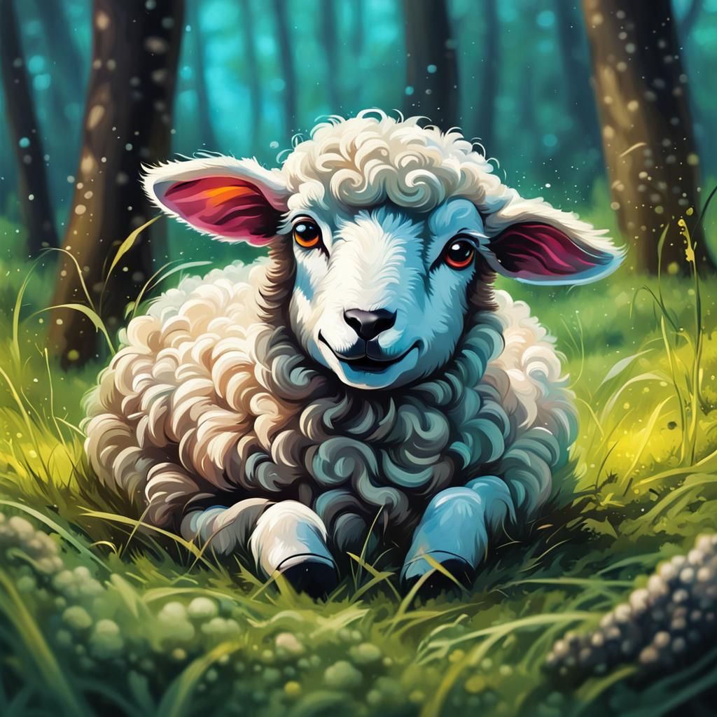 Cute Sheep in Forest: Graffiti Art Style