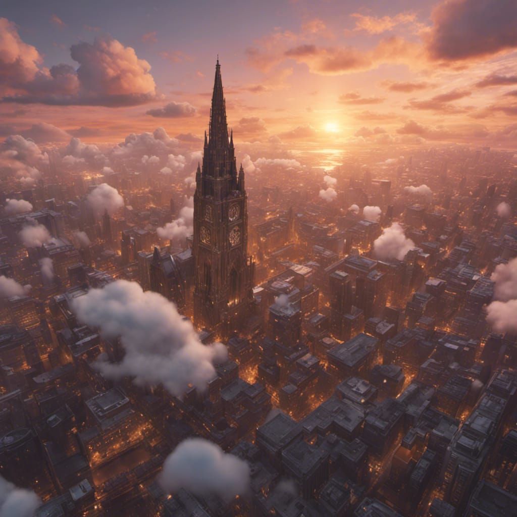 Cloud City Sunset: Hyperrealistic 3D Concept Art