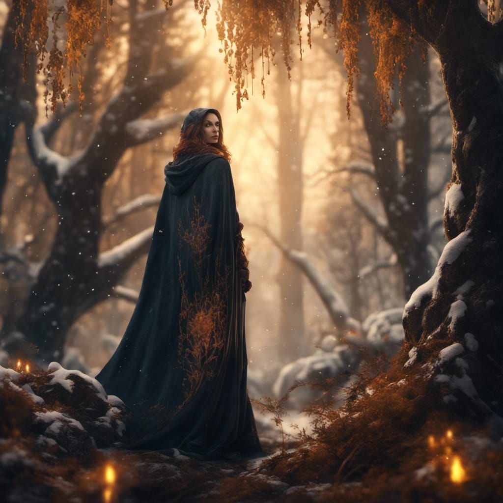 Woman in Cloak of Honey and Snow