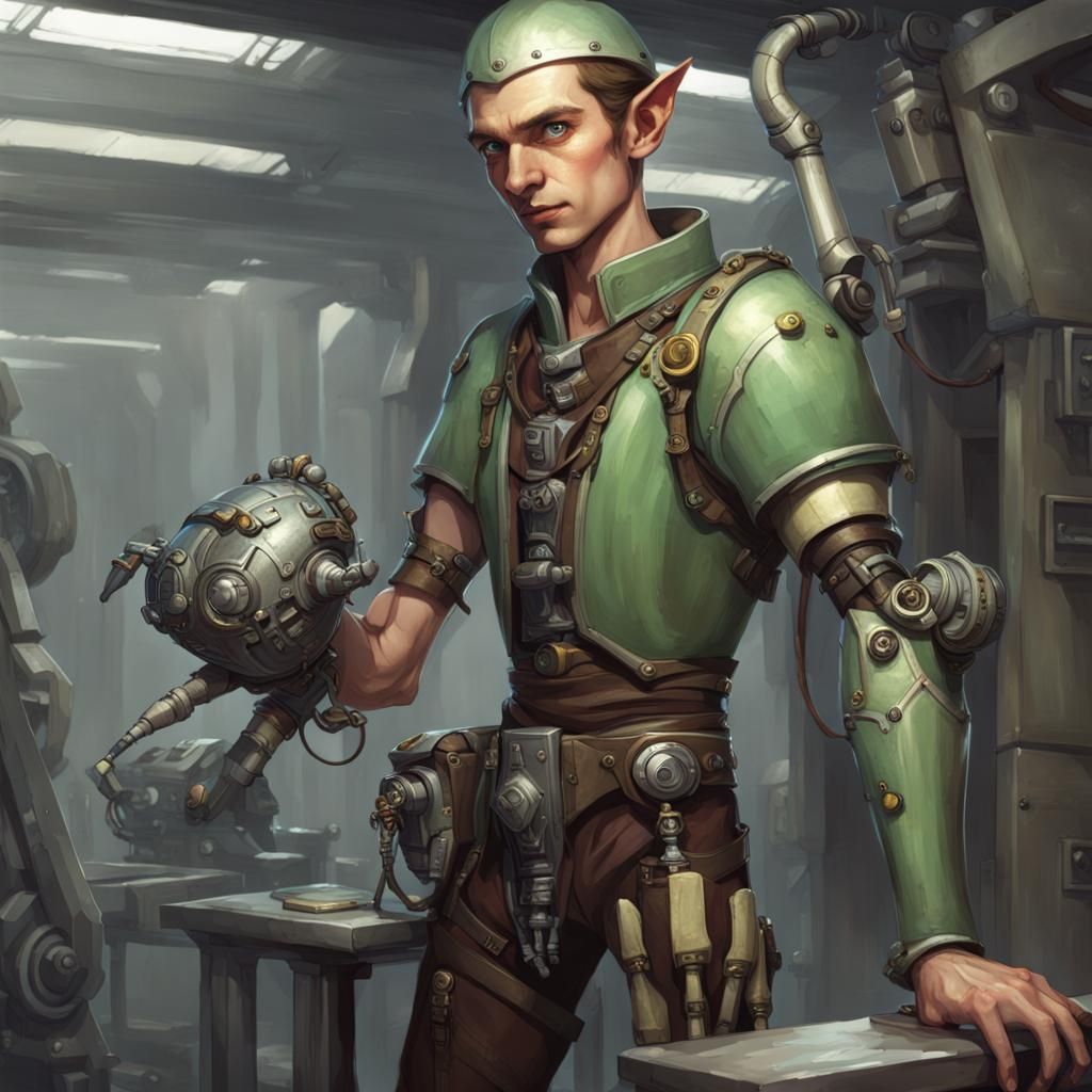 Elf Engineer with Robotic Limb
