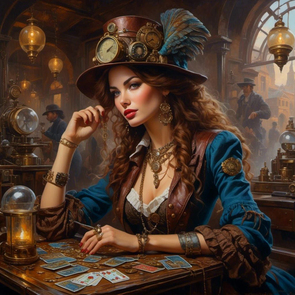 Steampunk Gypsy Woman with Tarot Cards