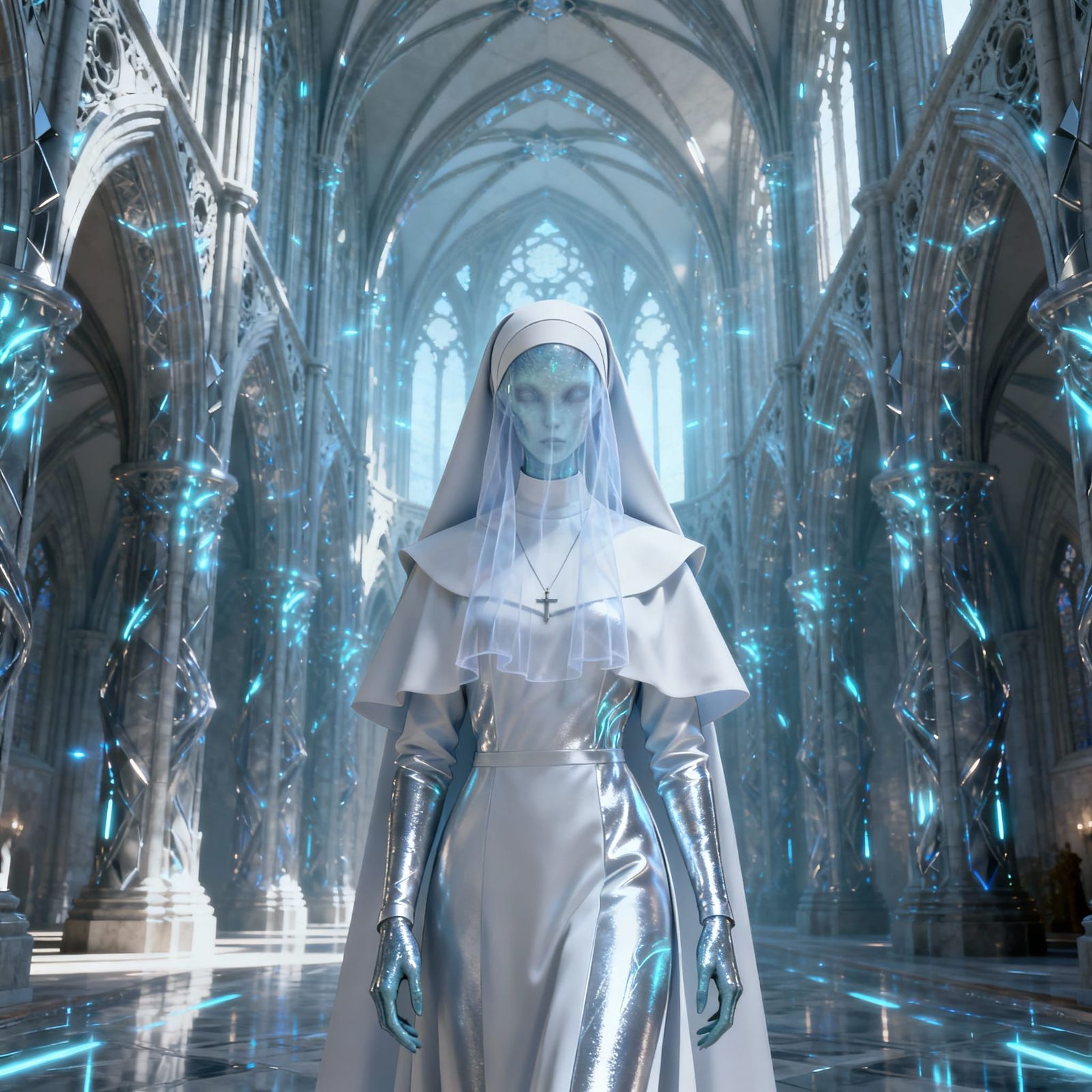Alien Nun in Gothic Cathedral
