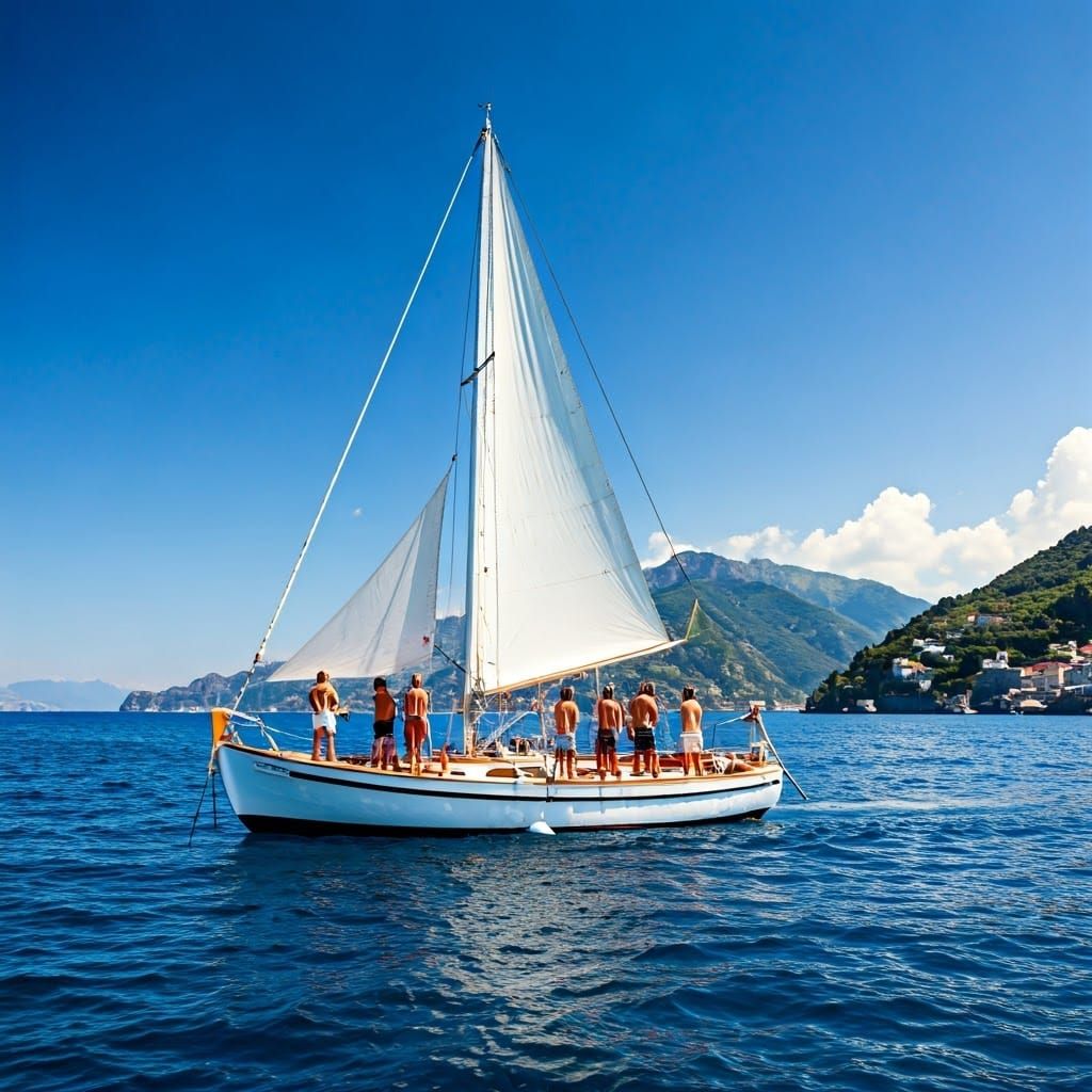 Amalfi Coast Regatta: Shirtless Men on Boat