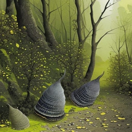 Black Snails in Autumn Forest: Watercolor Art