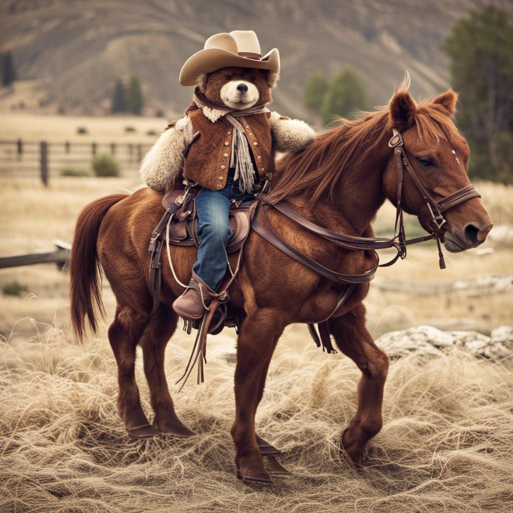 Cowboy Teddy Bear Riding a Horse