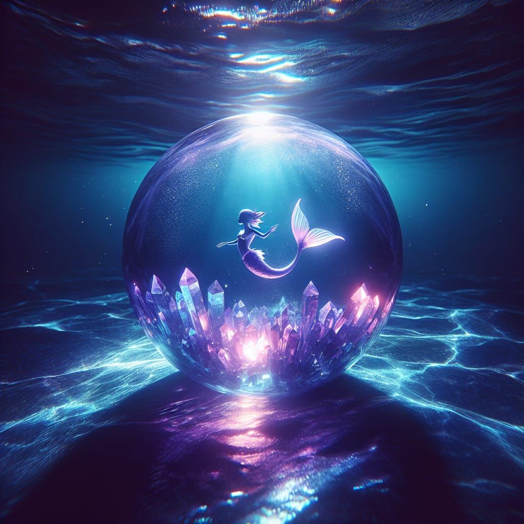 Amethyst Crystal Ball with Mermaid in Ocean