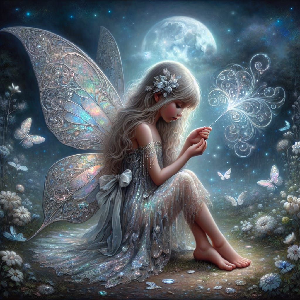 Magical Fairy Girl in Moonlit Meadow