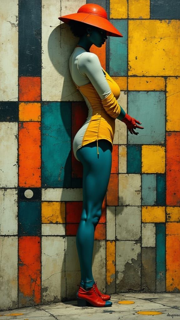 Woman Merging with Geometric Wall Art