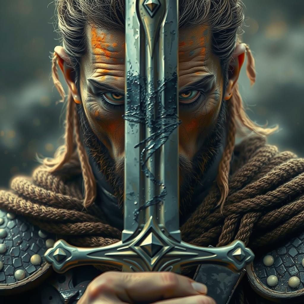 Gothic Portrait of a Muscular Man in Watercolor