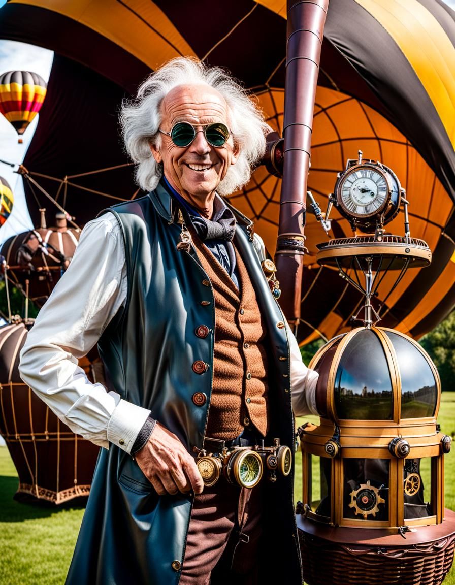 Doc Brown with Steampunk Hot Air Balloon