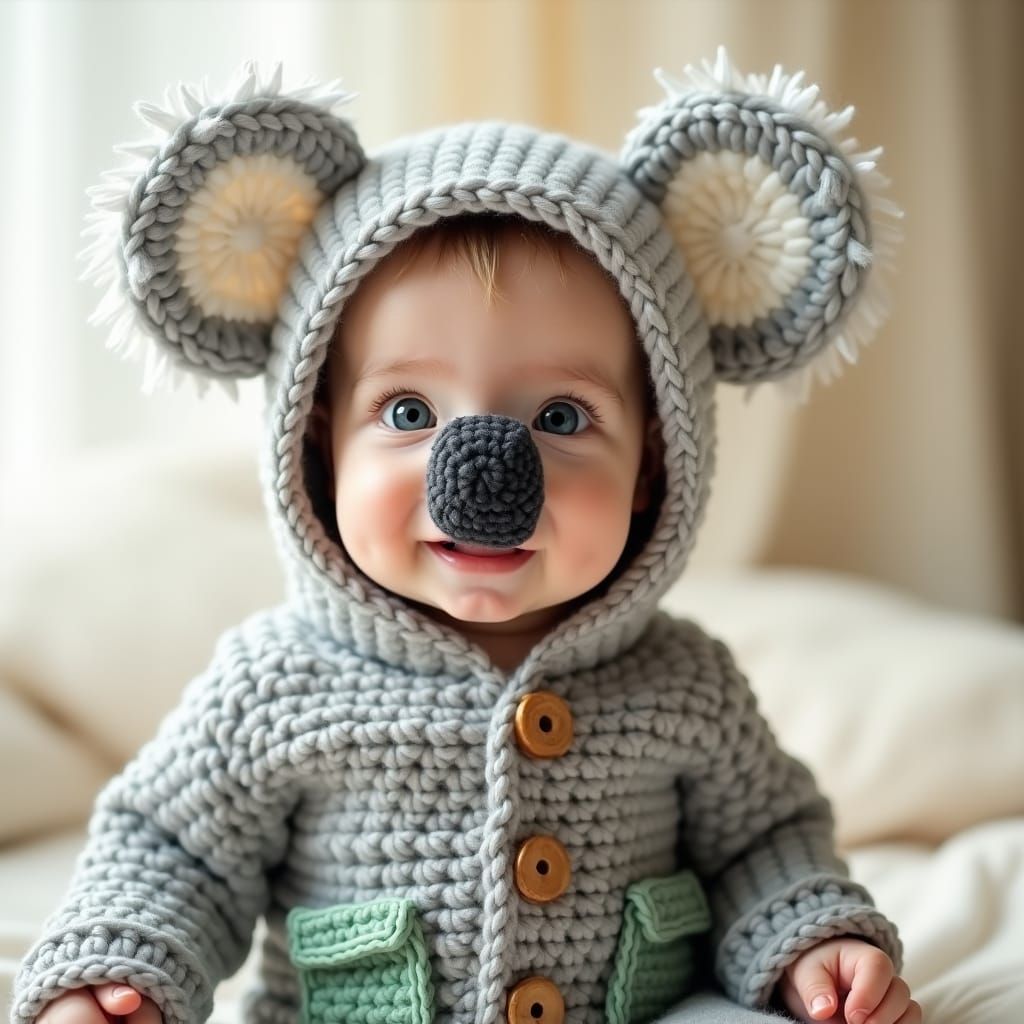 Baby and Cat in Koala Hoodie: Professional Photography