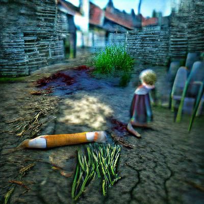 Bleak Blood-Soaked Village Scene