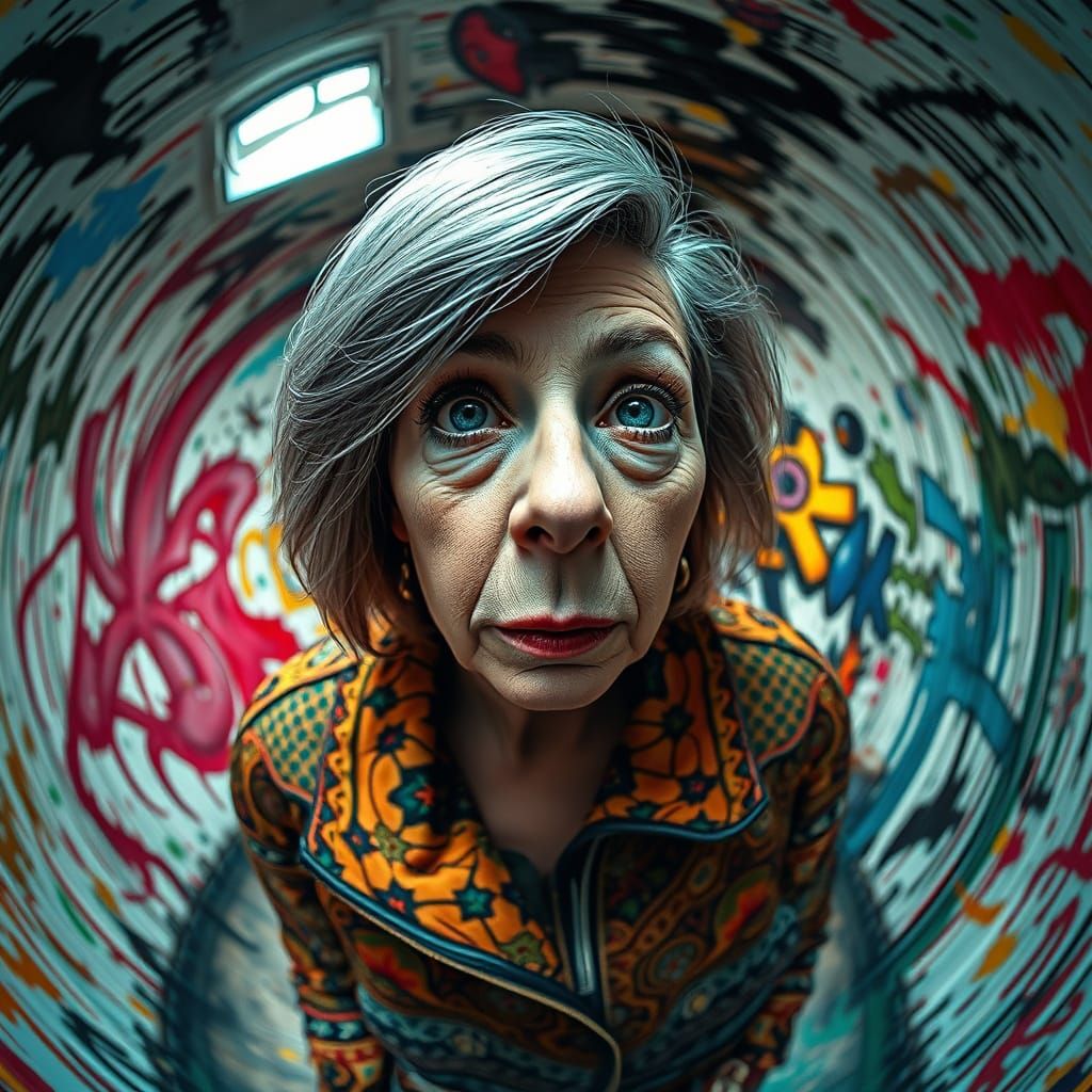 Woman Bending Space: Surreal Graffiti Splash Art