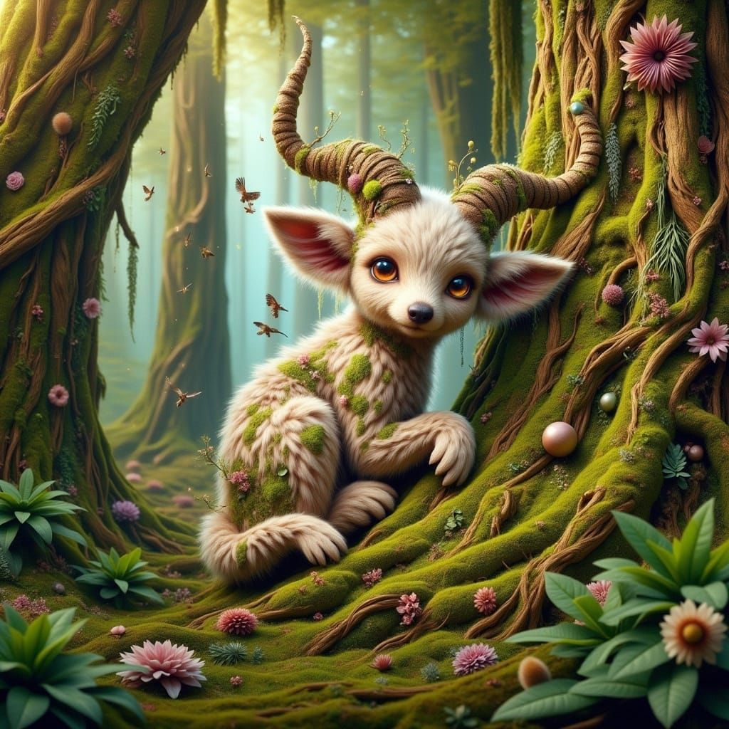 Mystical Faun Emerges in Whimsical Woodland Scene