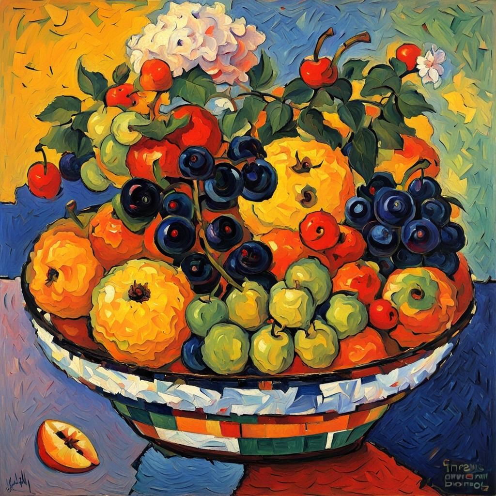 Fruit Bowl in Impasto Post-Impressionism Style