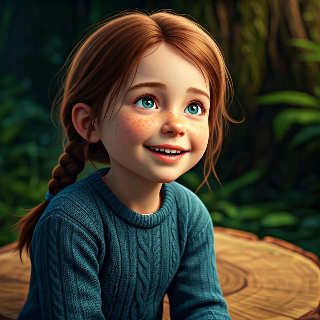 Whimsical Girl in a Vibrant Forest Glade