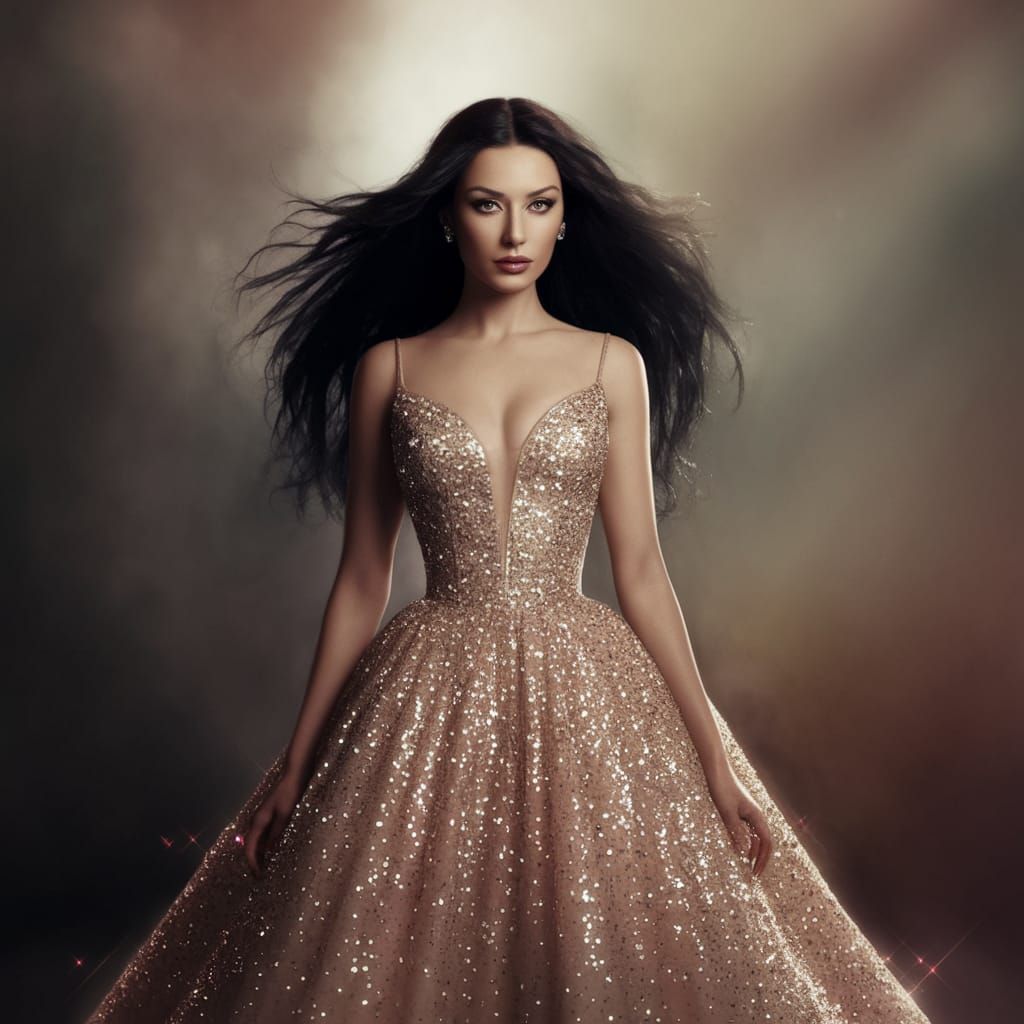 Ethereal Sequin Goddess in Cinematic Beauty