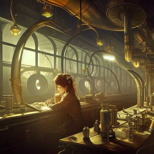 Steampunk Laboratory with Electric Lighting, Digital Art