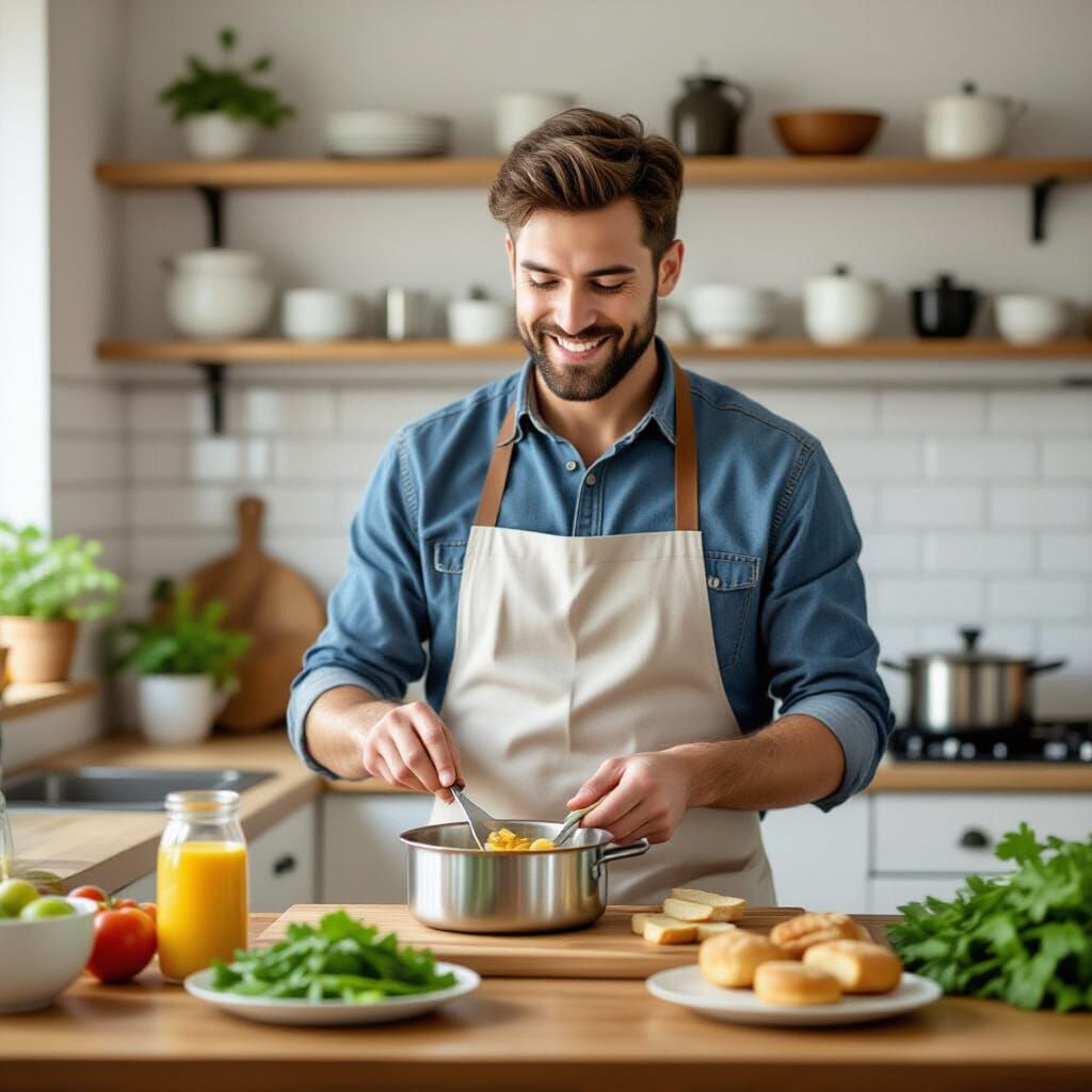 Person Preparing Food in Kitchen Interior