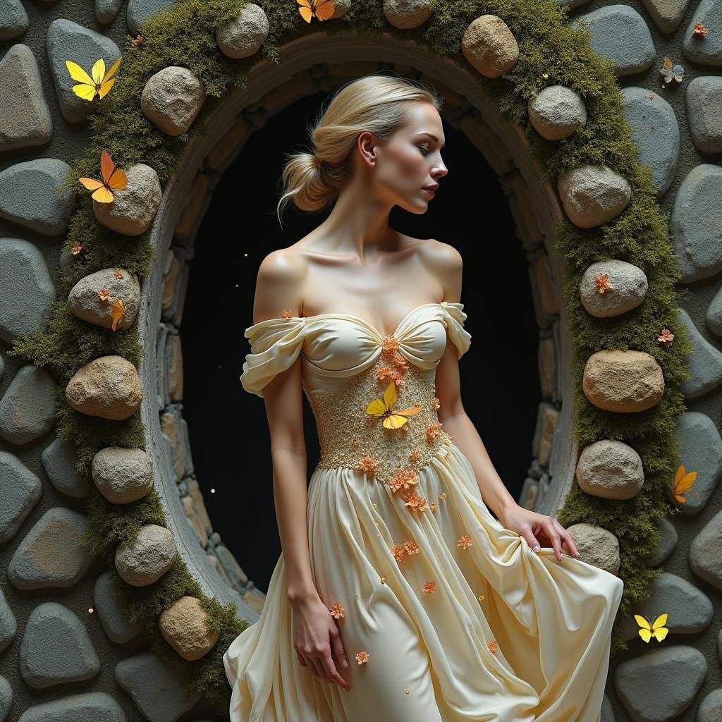 Woman Emerges from Mossy Wall: Fantastical Matte Painting