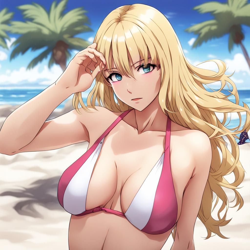 Blonde Woman in Bikini: Anime-Style Digital Art
