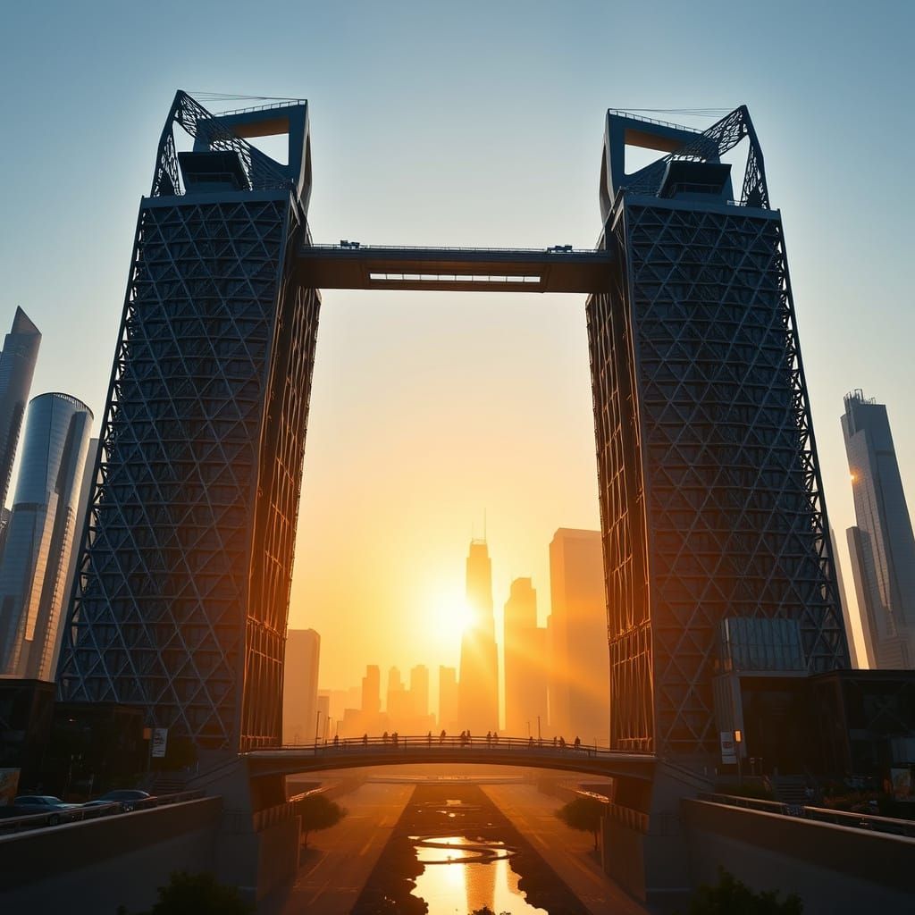 Fantastic Bridge between Two Futuristic Towers
