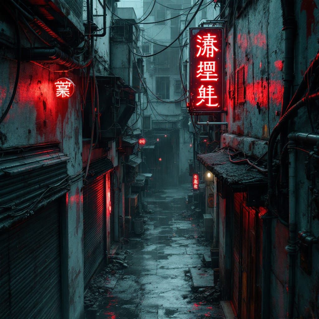 Cyberpunk Alleyway: Dystopian Bird's-Eye View