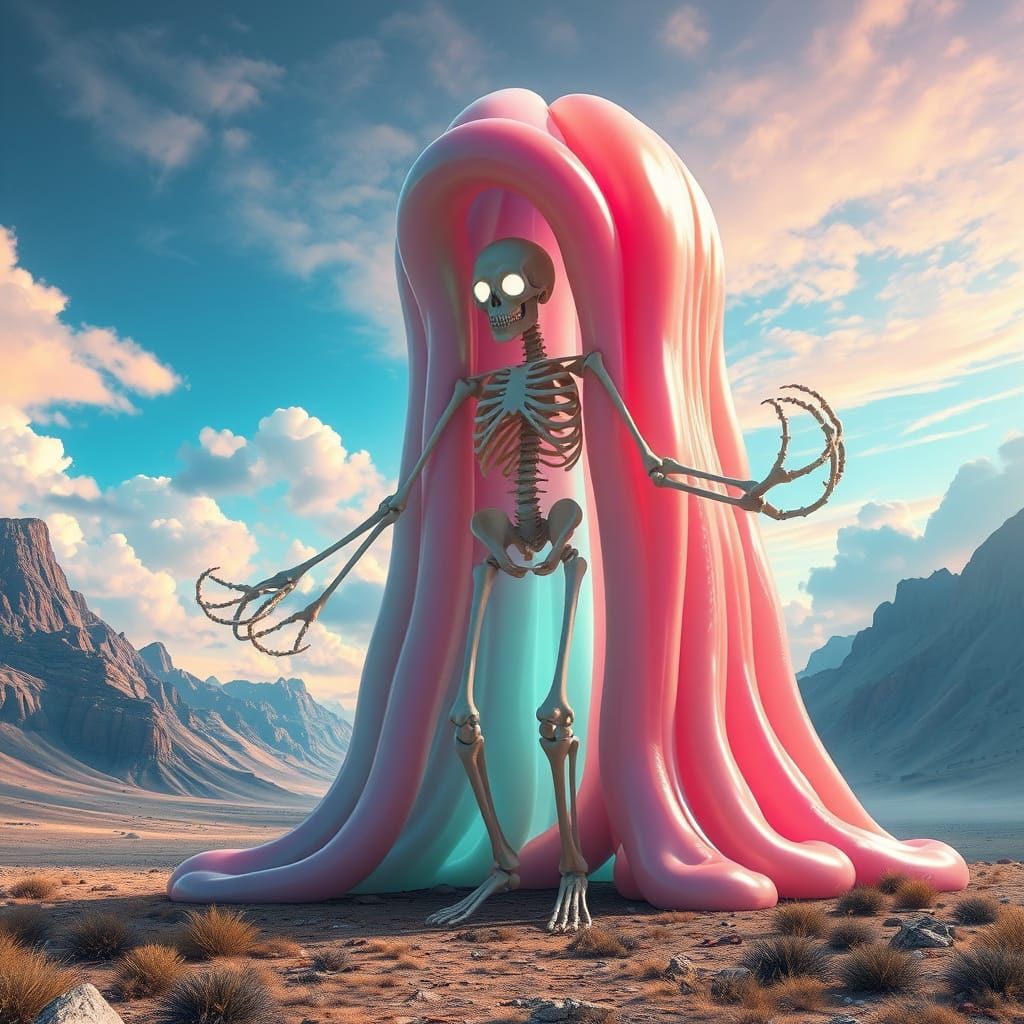 Giant Translucent Slime Walks Through Valley