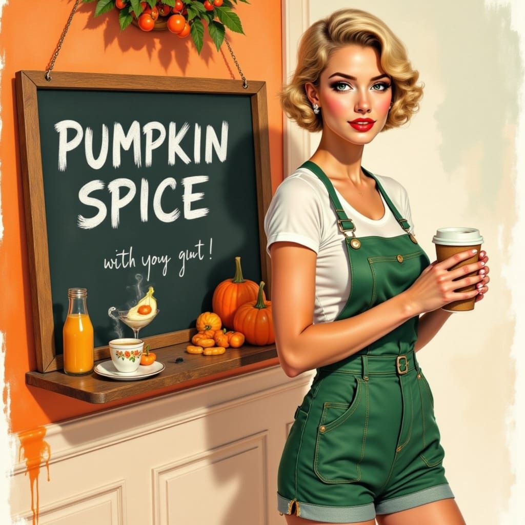 Retro Barista Watercolor Painting by Gil Elvgren Style