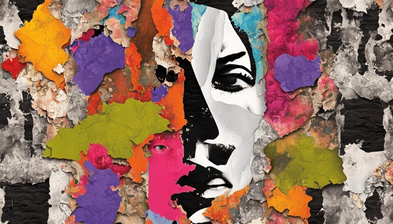 Surreal Collage Portrait in Bold, Abstract Colors
