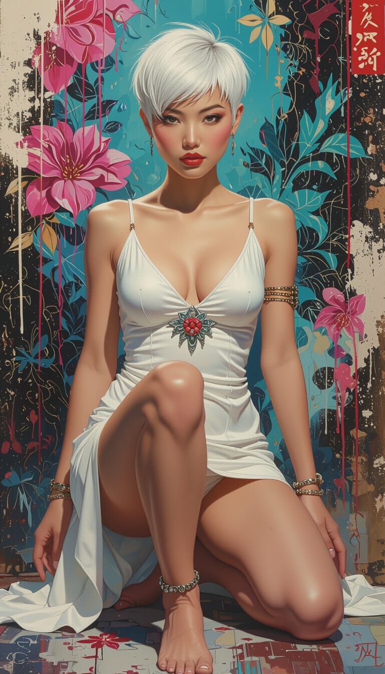 Fantasy Woman in White Dress, Luis Royo Style