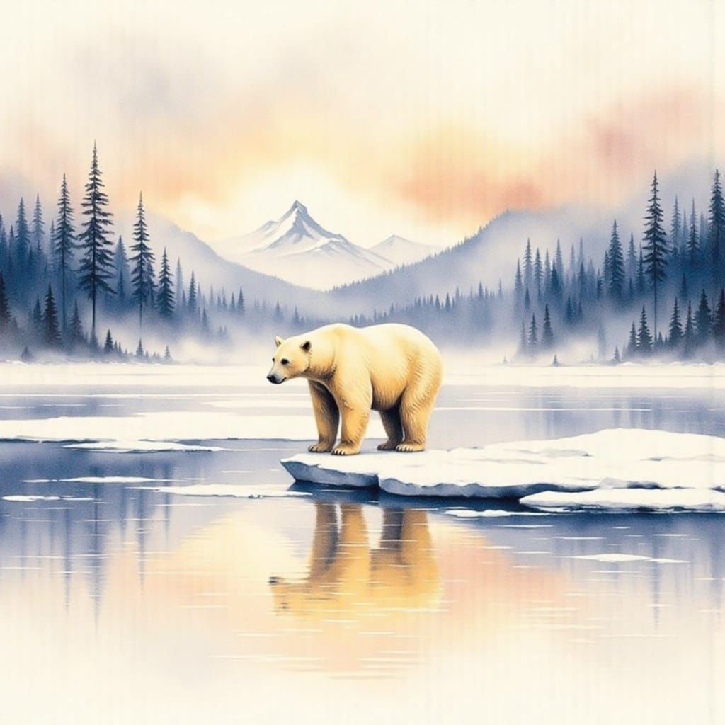 Majestic Polar Bear in Ethereal Arctic Dawn Landscape