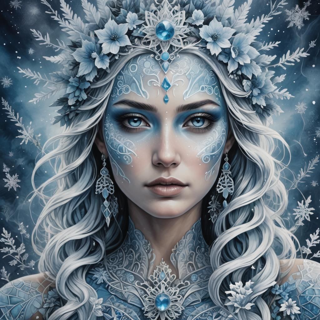 Icy Blue and Snow White Winter Goddess